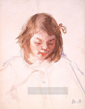 María Cassatt Painting - Jefe de Francoise mirando hacia abajo madres hijos Mary Cassatt